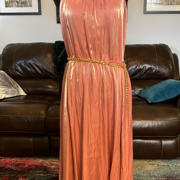 NWT Michael Kors dusty rose Maxi Dress with pink and gold shimmer fabric - Picture 2 of 5